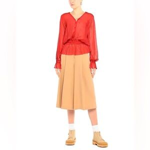 ROBERTO CAVALLI Camicia Embellished gathered silk blouse - Coral. Size 48